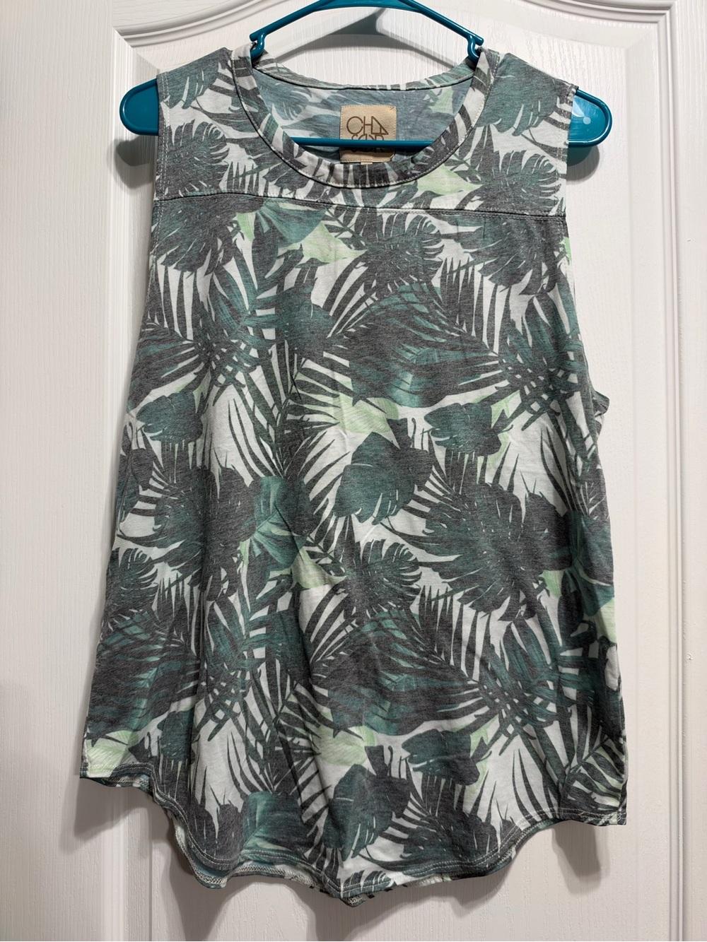 Chaser Green and Gray Palm-Print Sleeveless Tank
